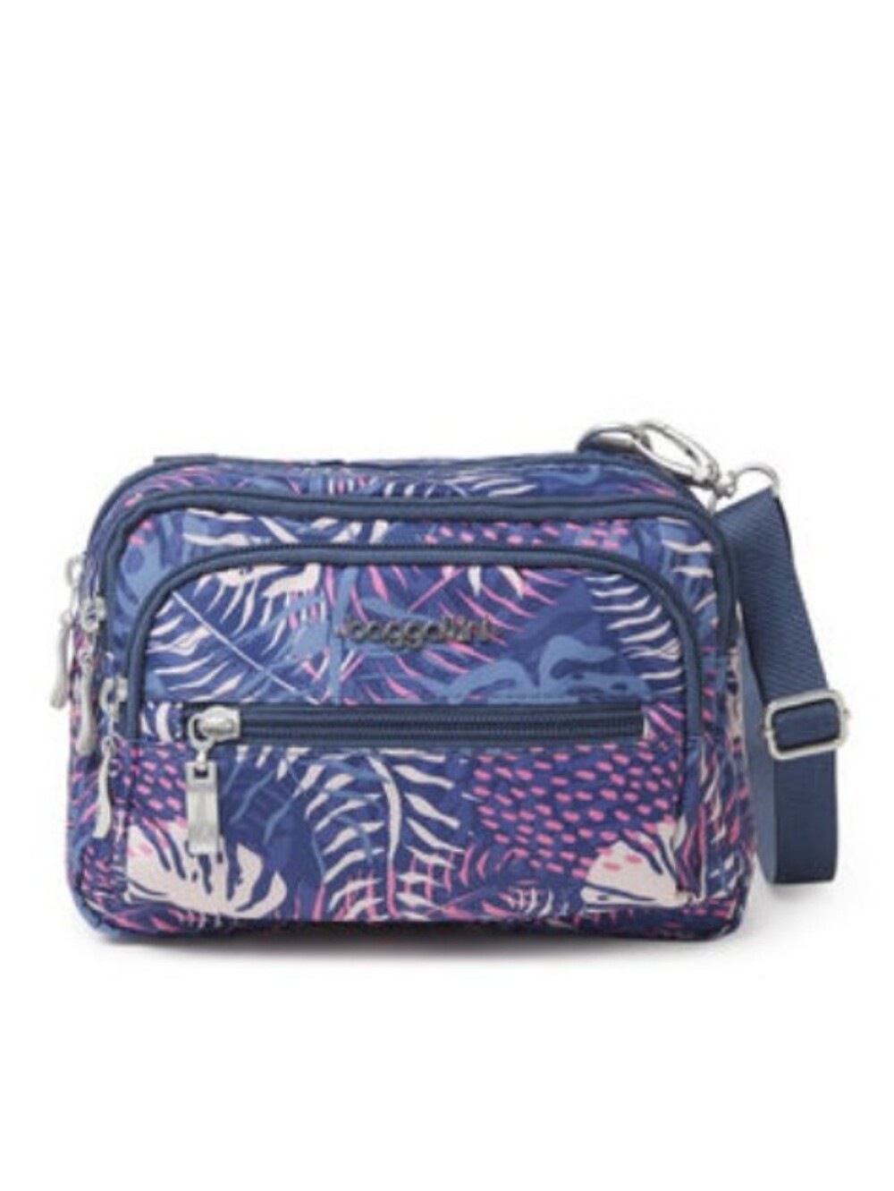 Baggallini Legacy Triple Zip Bagg Crossbody.  Blue Print.  New.